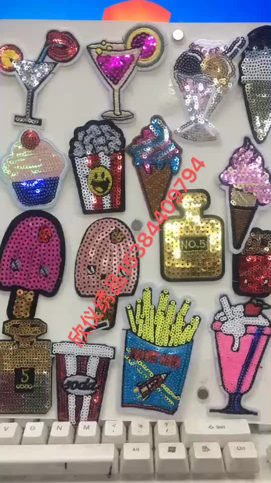 Computer embroidered embroidered cloth with Red Wine glass b...